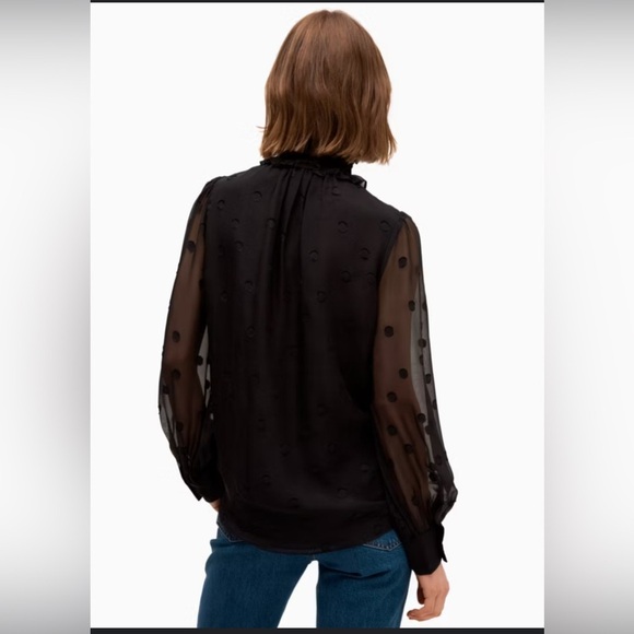 Kate Spade Black Ruffled Bishop Silk Sleeve Blouse - Picture 2 of 12